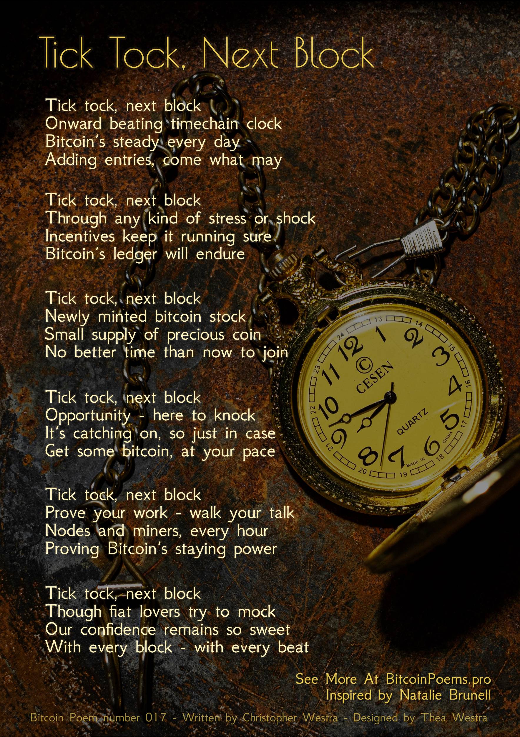 Tick Tock Next Block - Bitcoin Poem 017 by Christopher Westra