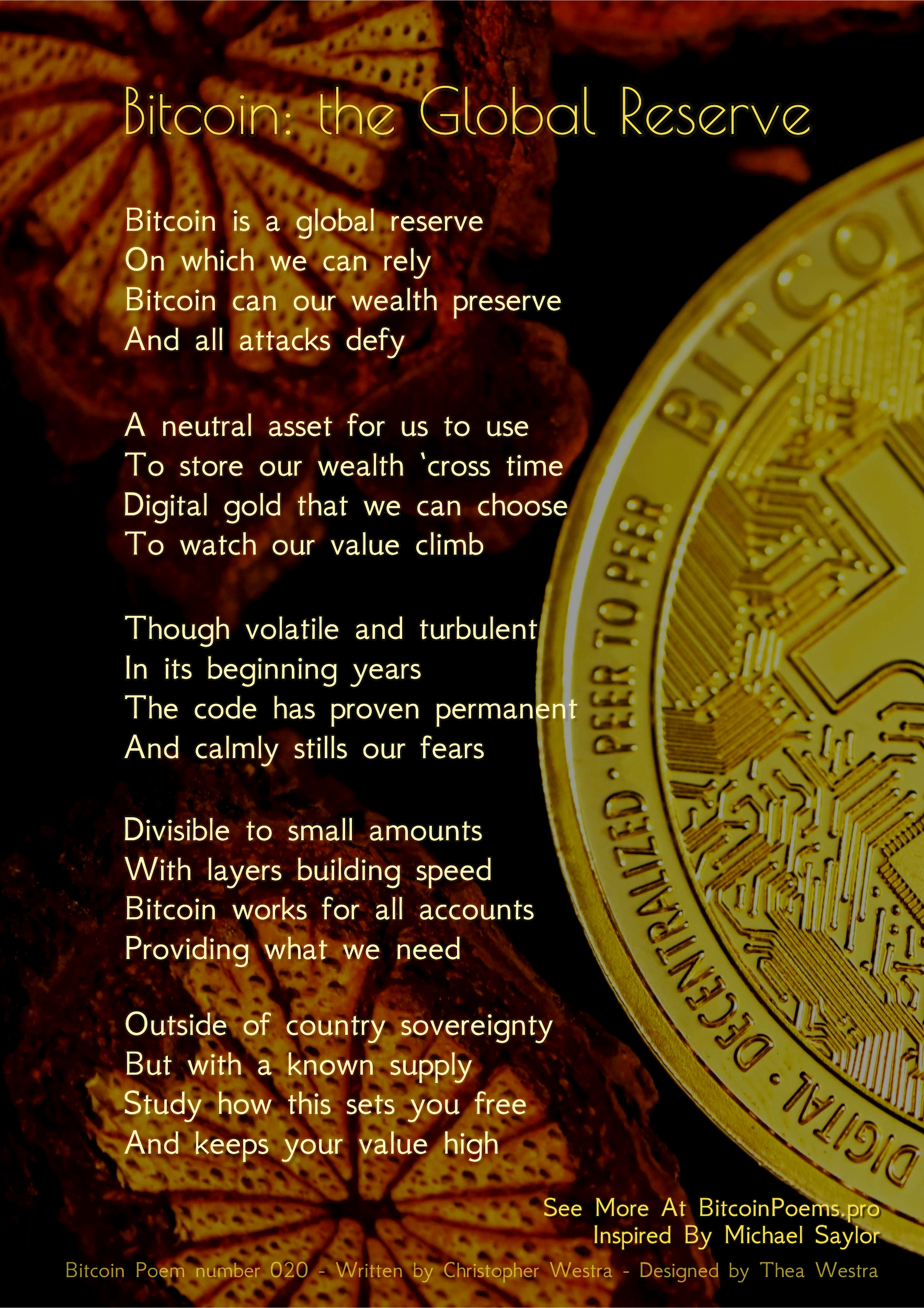 Bitcoin: The Global Reserve - Bitcoin Poem 020 by Christopher Westra