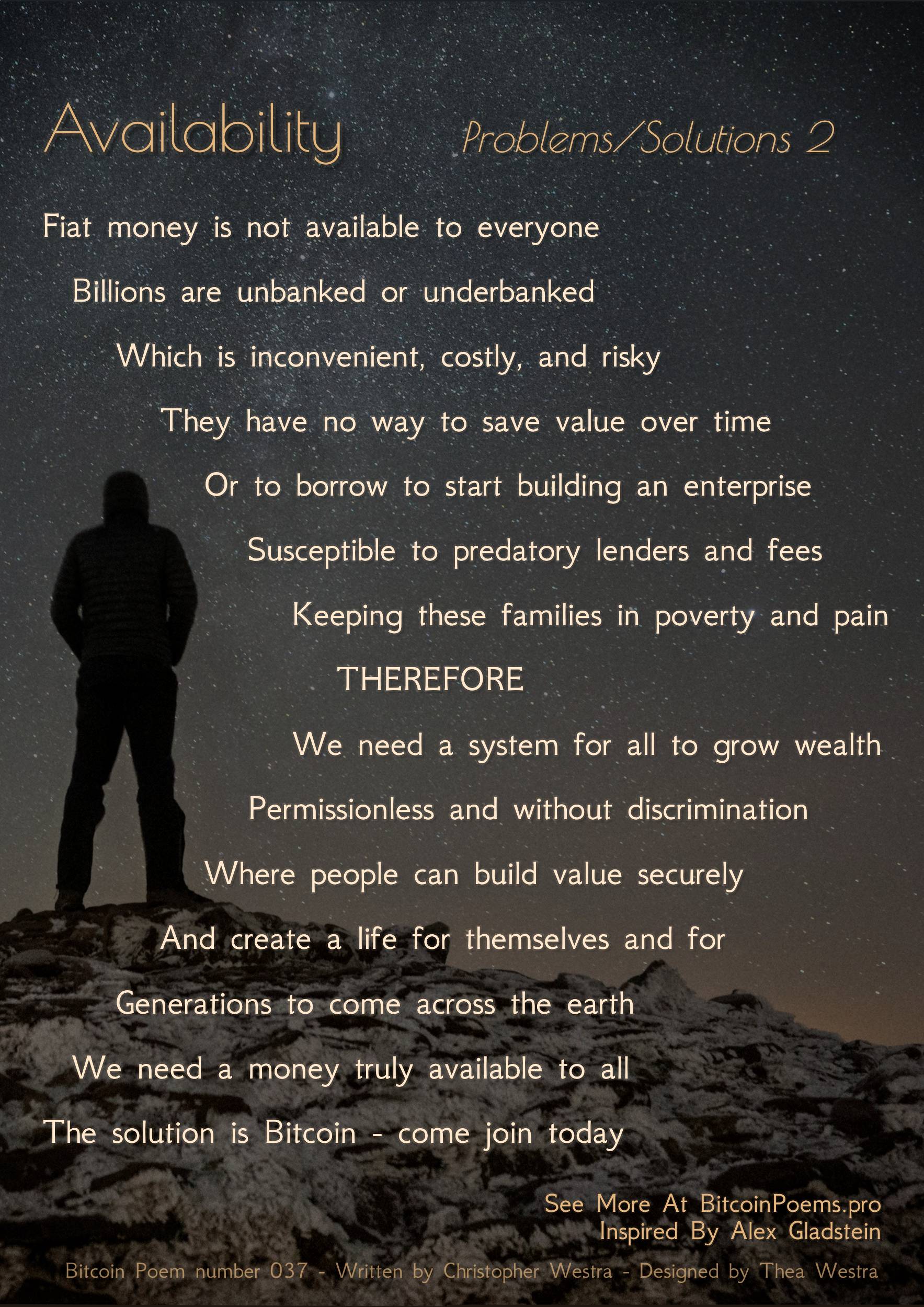Availability - Bitcoin Poem 037 by Christopher Westra