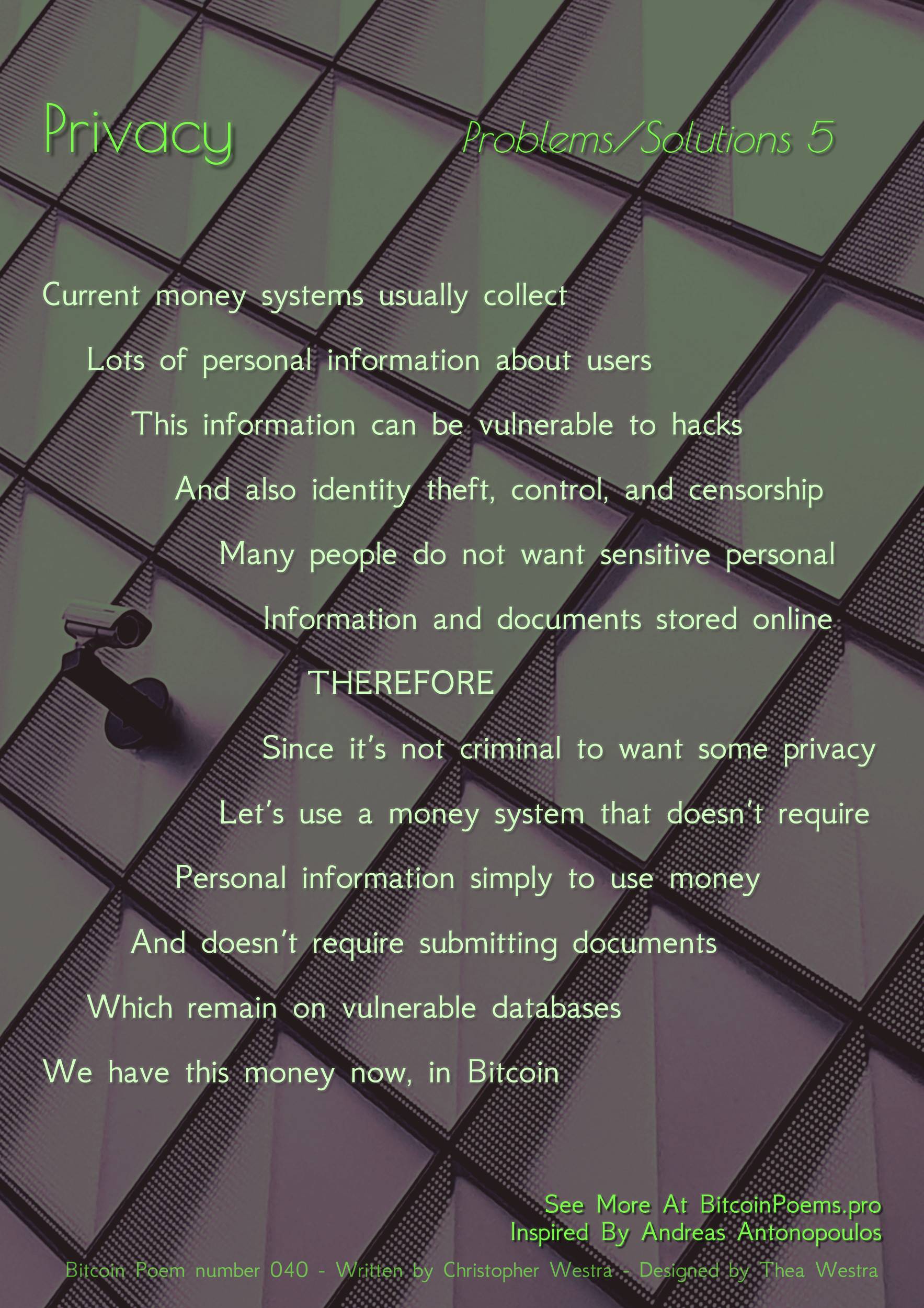 Privacy - Bitcoin Poem 040 by Christopher Westra