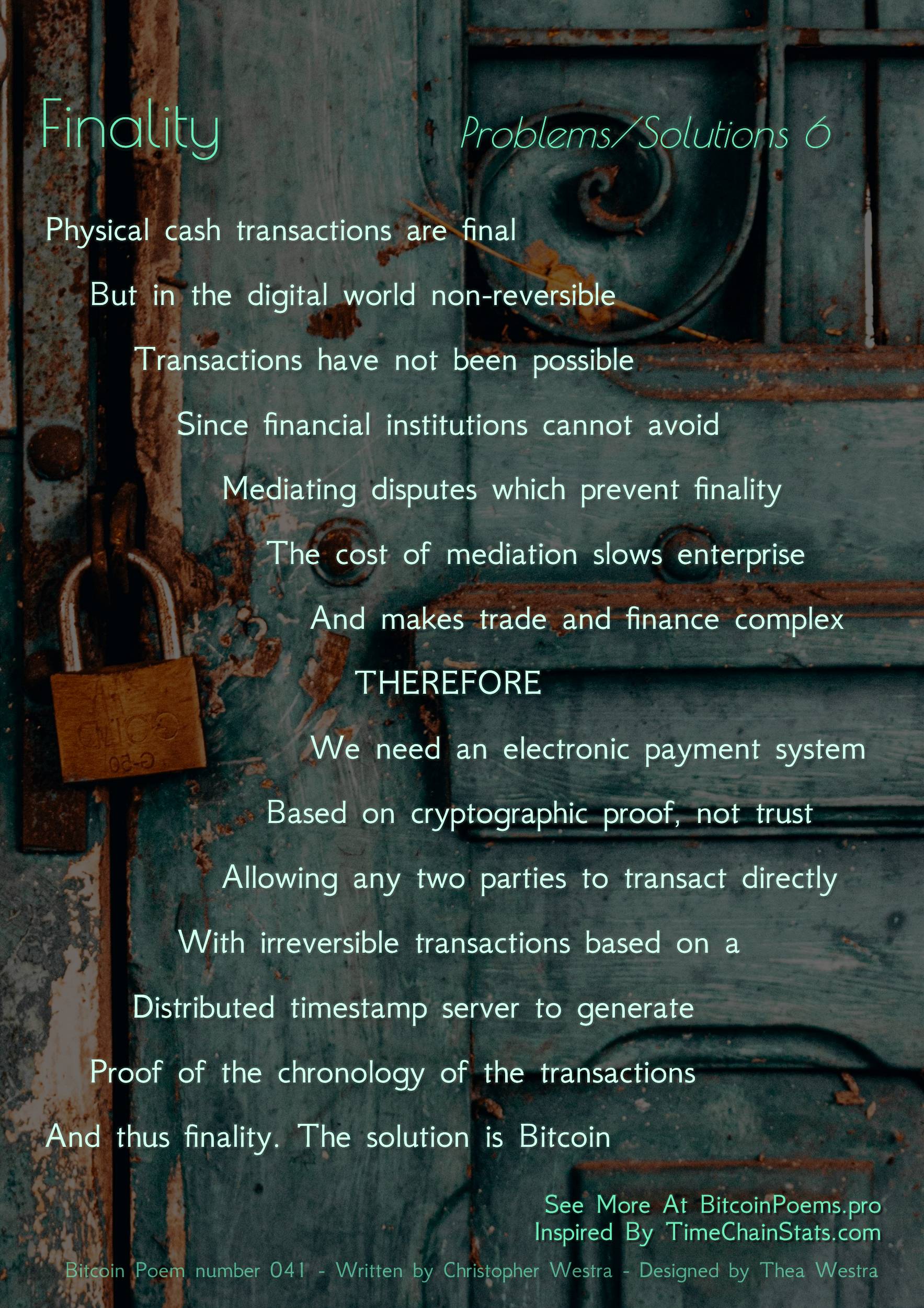 Finality - Bitcoin Poem 041 by Christopher Westra