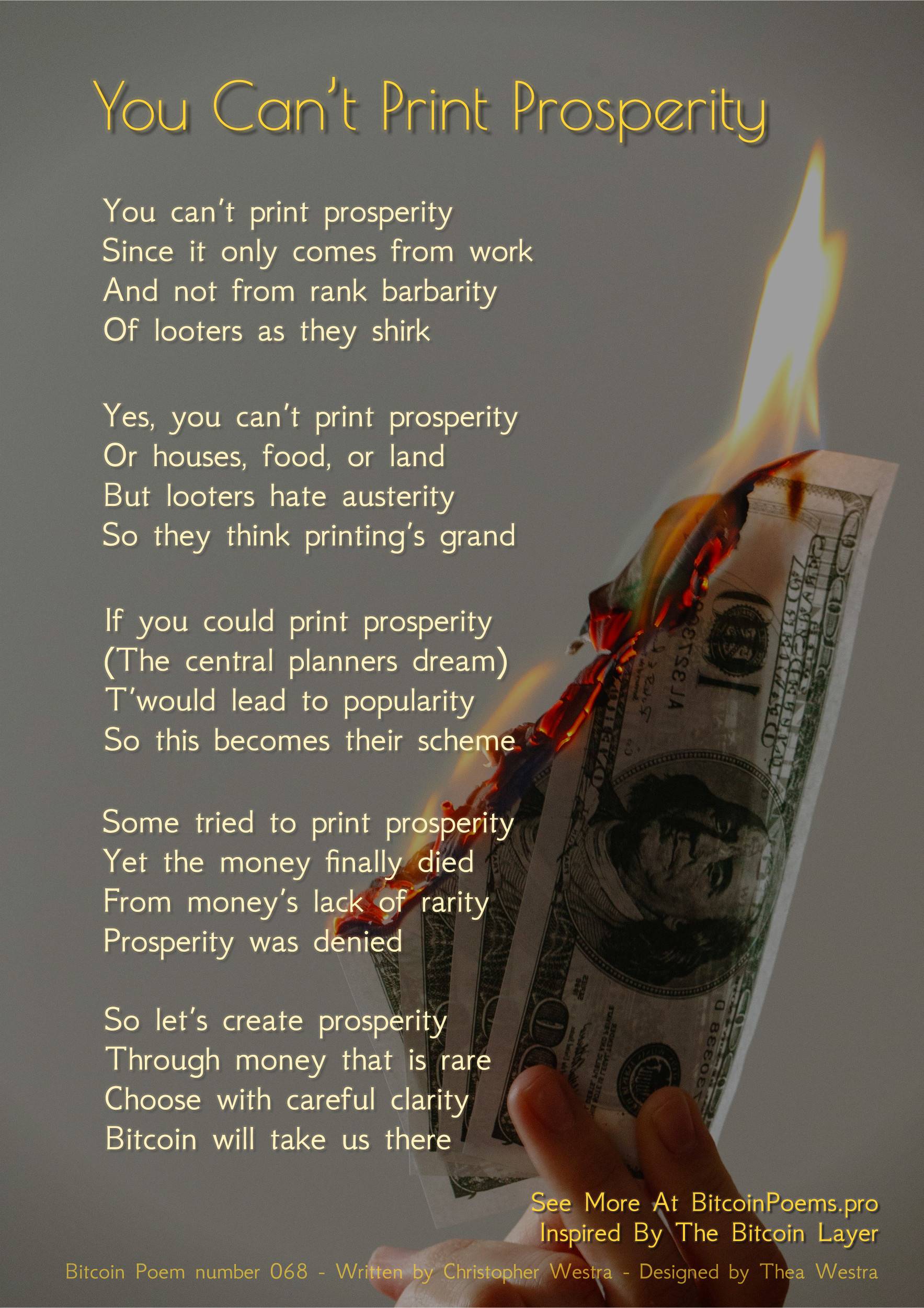 You Can't Print Prosperity - Bitcoin Poem 068 by Christopher Westra