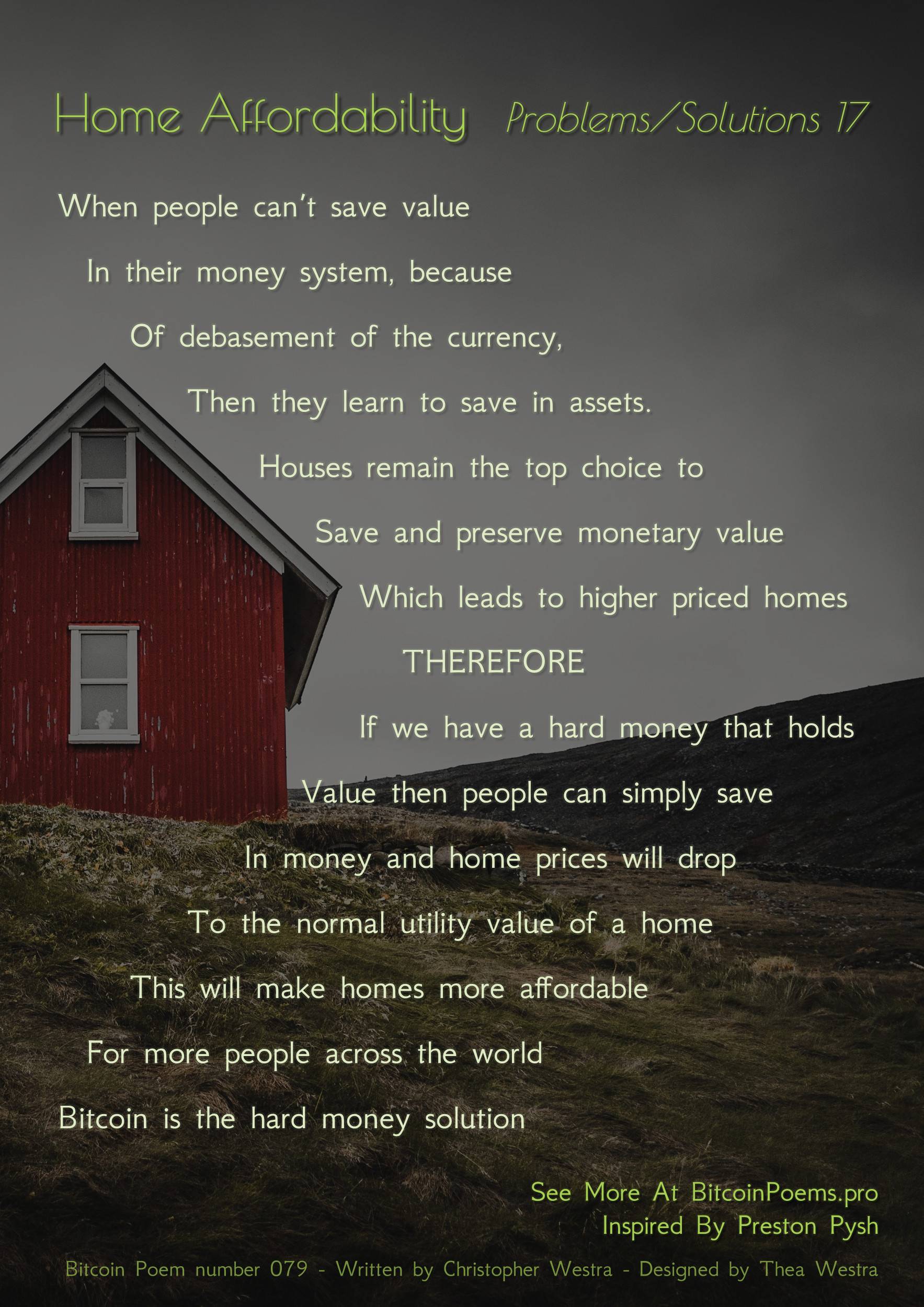 Home Affordability - Bitcoin Poem 079 by Christopher Westra