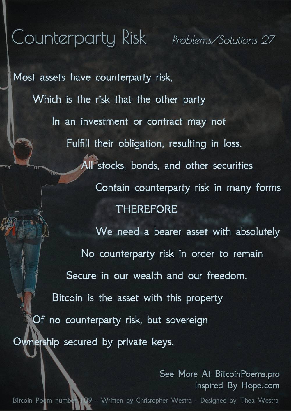 Counterparty Risk - Bitcoin Poem 109 by Christopher Westra