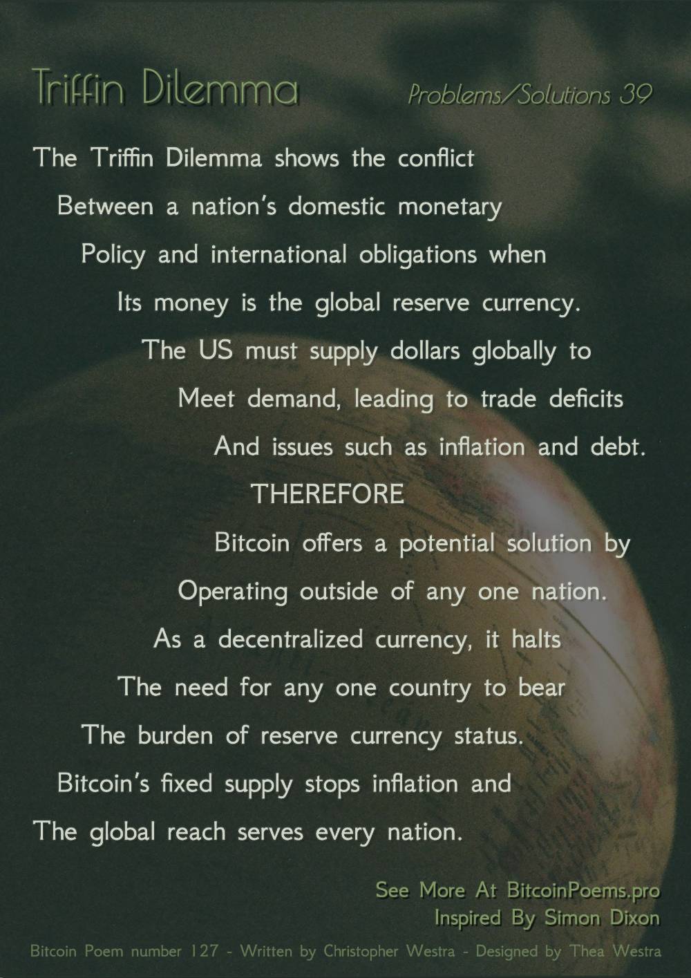 Triffin Dilemma - Bitcoin Poem 127 by Christopher Westra