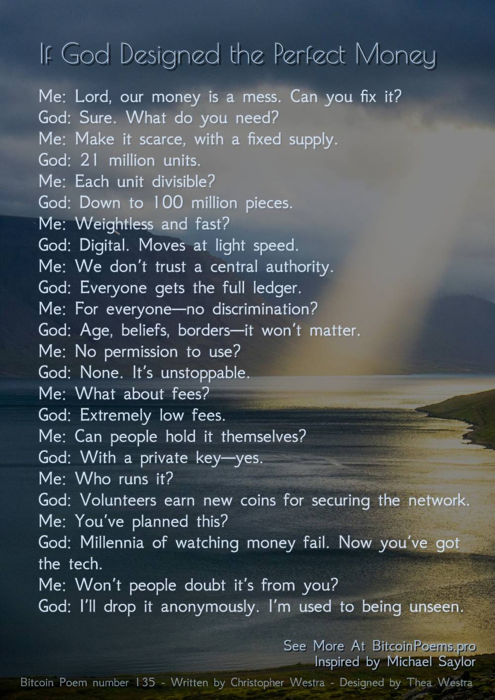 If God Designed the Perfect Money - Bitcoin Poem 135 by Christopher Westra