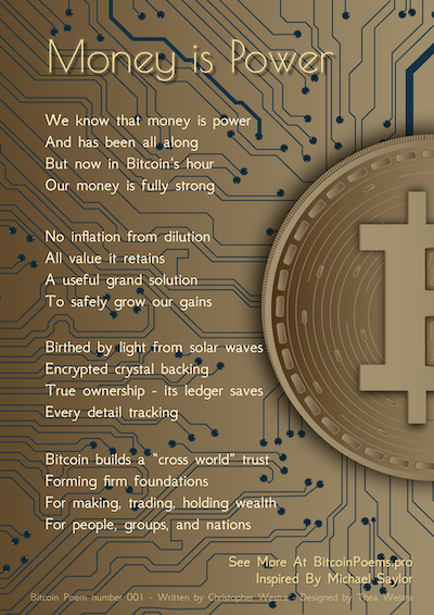 Bitcoin Poem 001 - Money is Power, by Christopher Westra