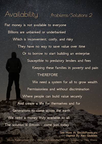 Bitcoin Poem 037 - Availability - (Problems/Solutions 2)