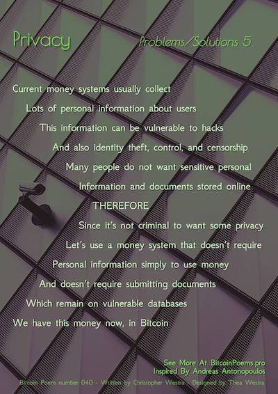 Bitcoin Poem 040 - Privacy (Problems/Solutions 5)
