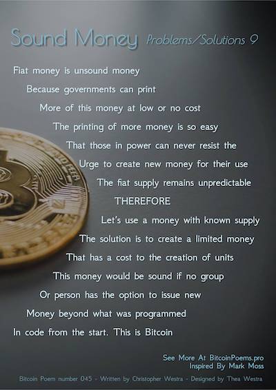 Bitcoin Poem 045 - Sound Money (Problems/Solutions 9)