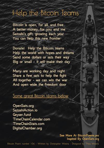 Bitcoin Poem 106 - Help the Bitcoin Teams
