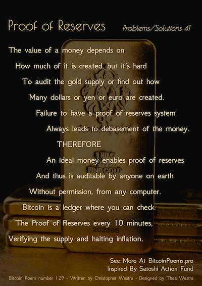 Bitcoin Poem 129 - Proof of Reserves